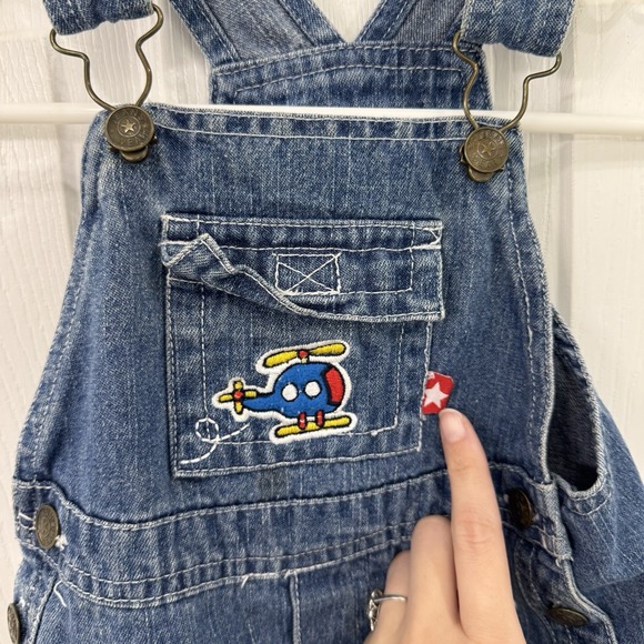 Vintage Jeans Wear Denim Childrens Overalls w Embroidered Helicopters 12 Months - Picture 6 of 10